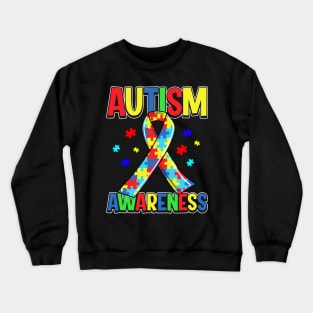 Autism Awareness Day 2020 Colorful Puzzle Ribbon Crewneck Sweatshirt